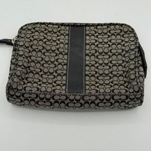 Coach Signature Jacquard Wristlet Bag Clutch Small Black Gray Y2K Purse